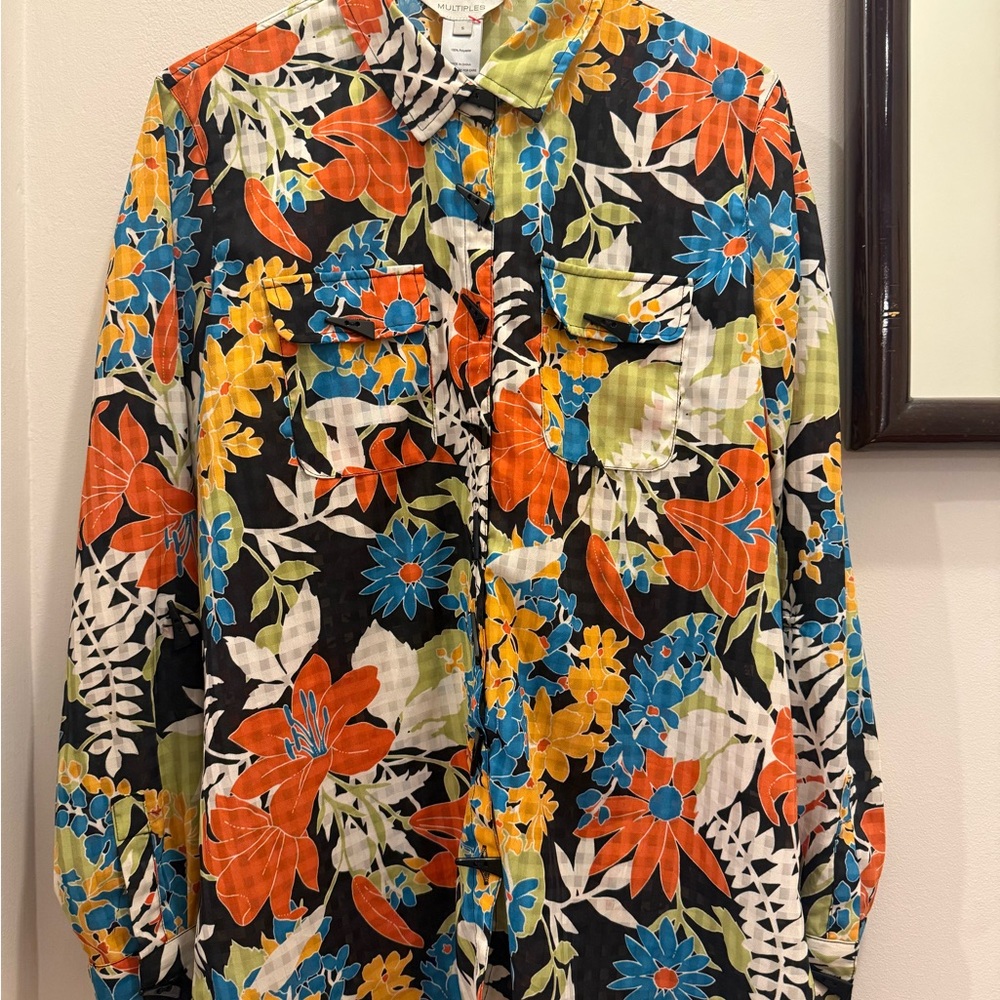 Multiples Tropical Floral Button-Down Bold 90s In… - image 2